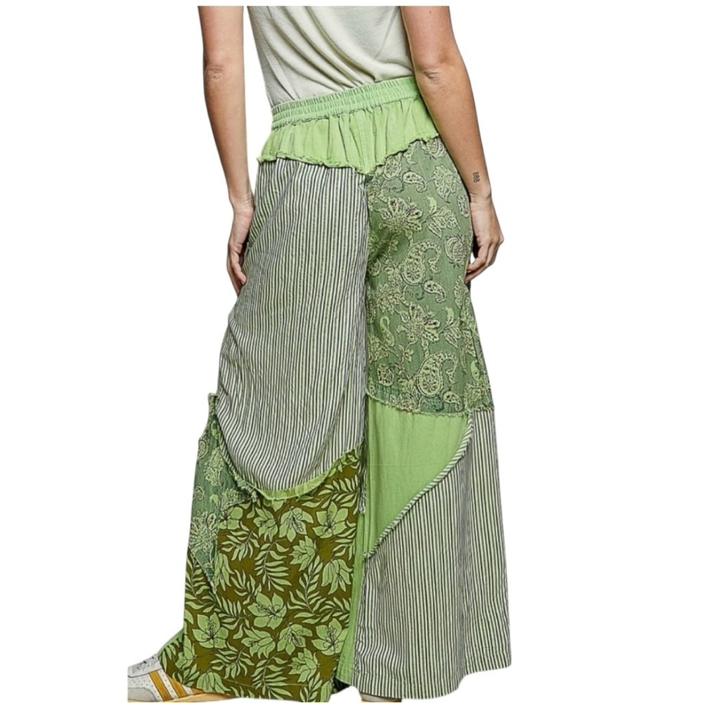 POL Ivy Oaks  Patchwork Wide-Leg Pants in Pistachio - Picture 3 of 5